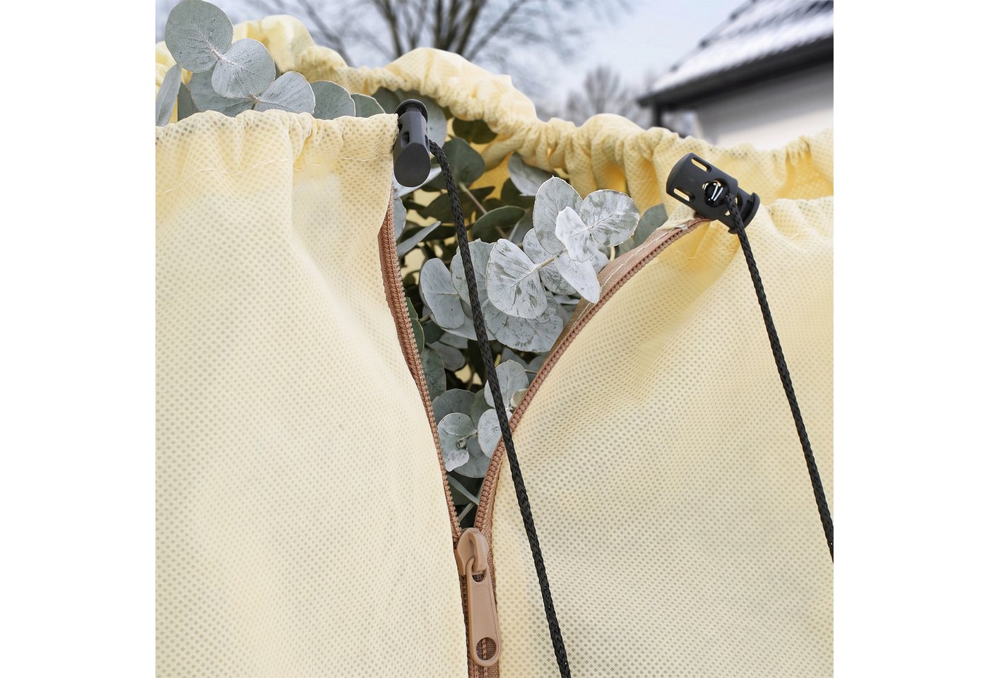 Sekey Winterschutzhaube Winterschutz für Pflanzen Frostschutz Haube mit 2 Zugbändern (1-St), Beige, 80x100cm Vlieshülle, Pflanzenabdeckung mit doppeltem Zugband