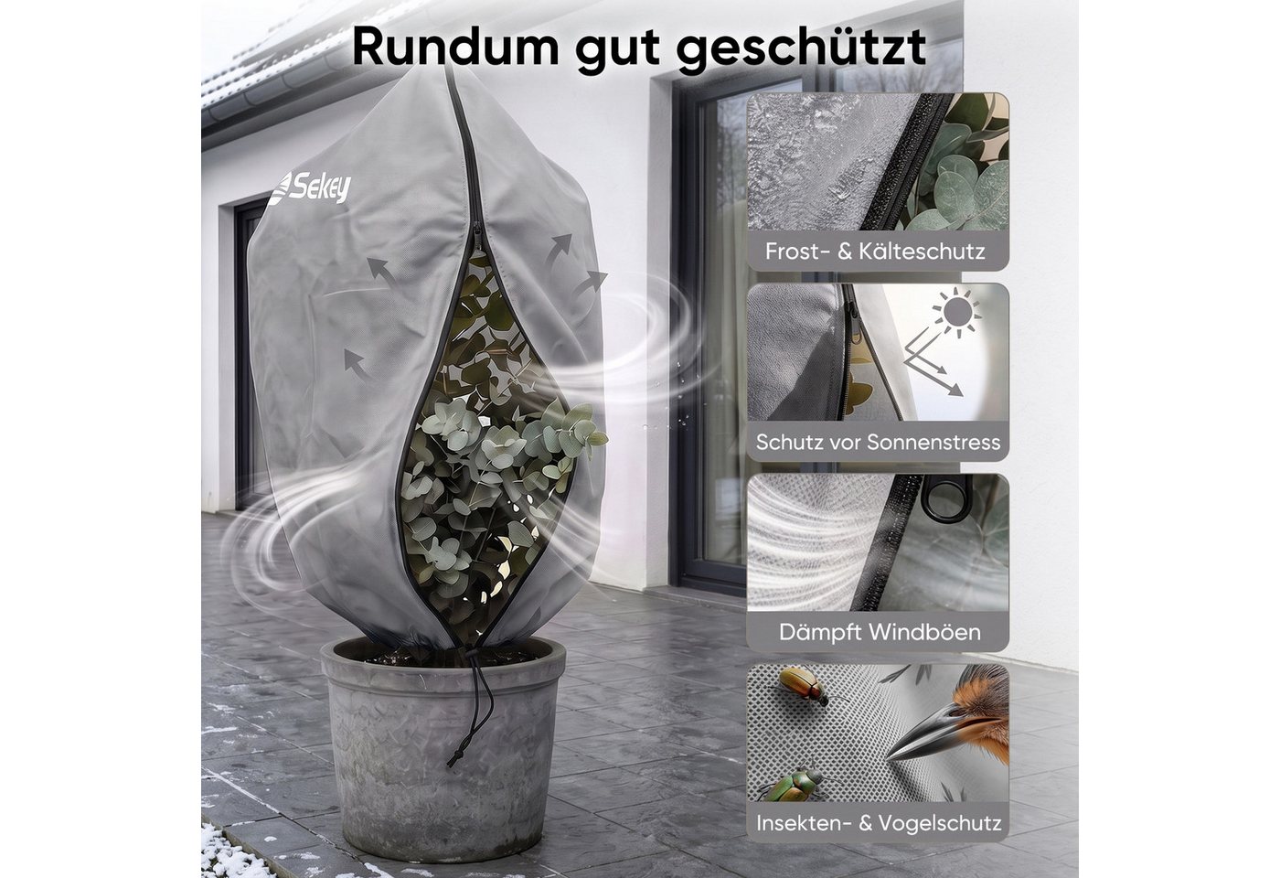 Sekey Winterschutzhaube Winterschutz Frostschutz für Kübelpflanzen mit Reißverschluss Zugband (2-St), 60 x 80cm, Für Kübelpflanzen und Sträucher – Garten, Balkon & Terrasse Bild 2