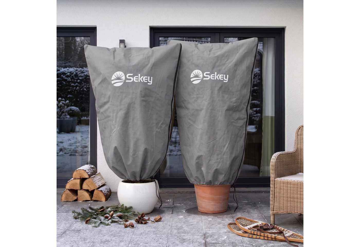 Sekey Winterschutzhaube Winterschutz Frostschutz für Kübelpflanzen mit Reißverschluss Zugband (2-St), 60 x 80cm, Für Kübelpflanzen und Sträucher – Garten, Balkon & Terrasse Bild 3