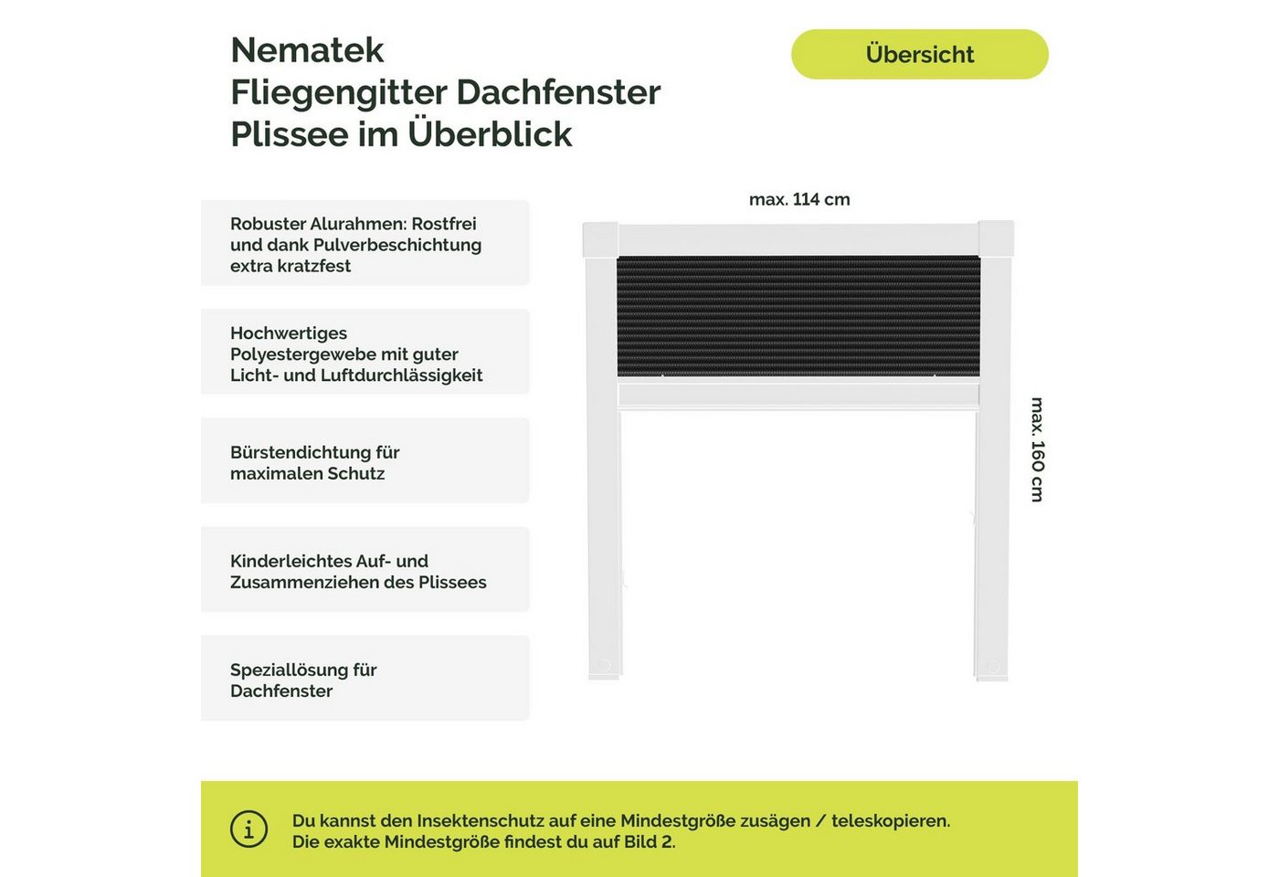 Nematek Insektenschutzplissee Nematek Fliegengitter UNO-Plissee für Dachfenster Insektenschutz Dachfensterplissee in verschiedenen Größen Bild 5