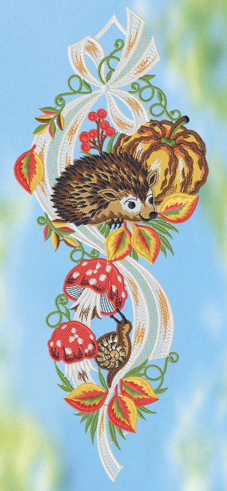 Plauener Spitze® Fensterbild Goldener Herbst, HxB 40x16cm
