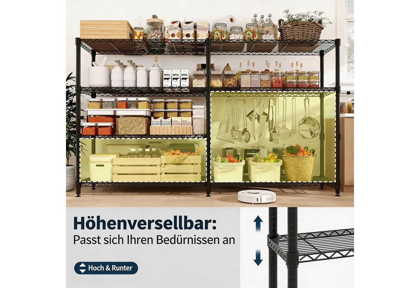 GarveeMore Schwerlastregal 4 Ebenen Lagerregale Doppelreihige Kellerregal Metallregale 480kg Bild 4