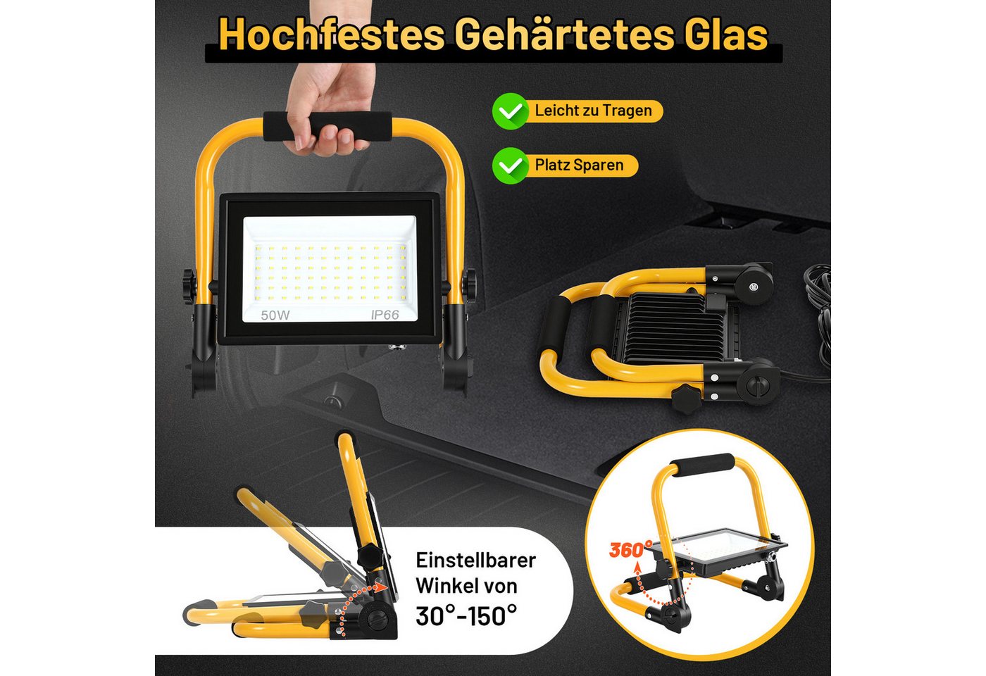 Clanmacy LED Flutlichtstrahler LED Baustrahler 50W-200W Fluter Kaltweiß 6500K 120° Arbeitsleuchte Bild 5