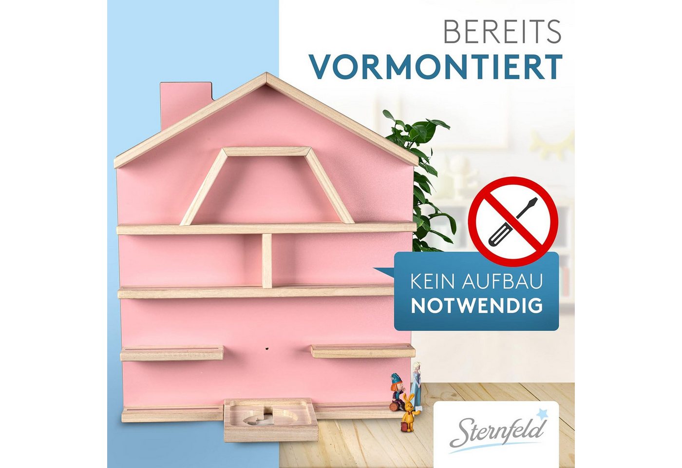 Sternfeld Kinderregal Tonie Regal magnetisch – Wandregal für 32/52 Toniefiguren, Grau & Rosa, abgerundete Ecken, Magnetleiste, Aufhängehaken für Kopfhörer Bild 5