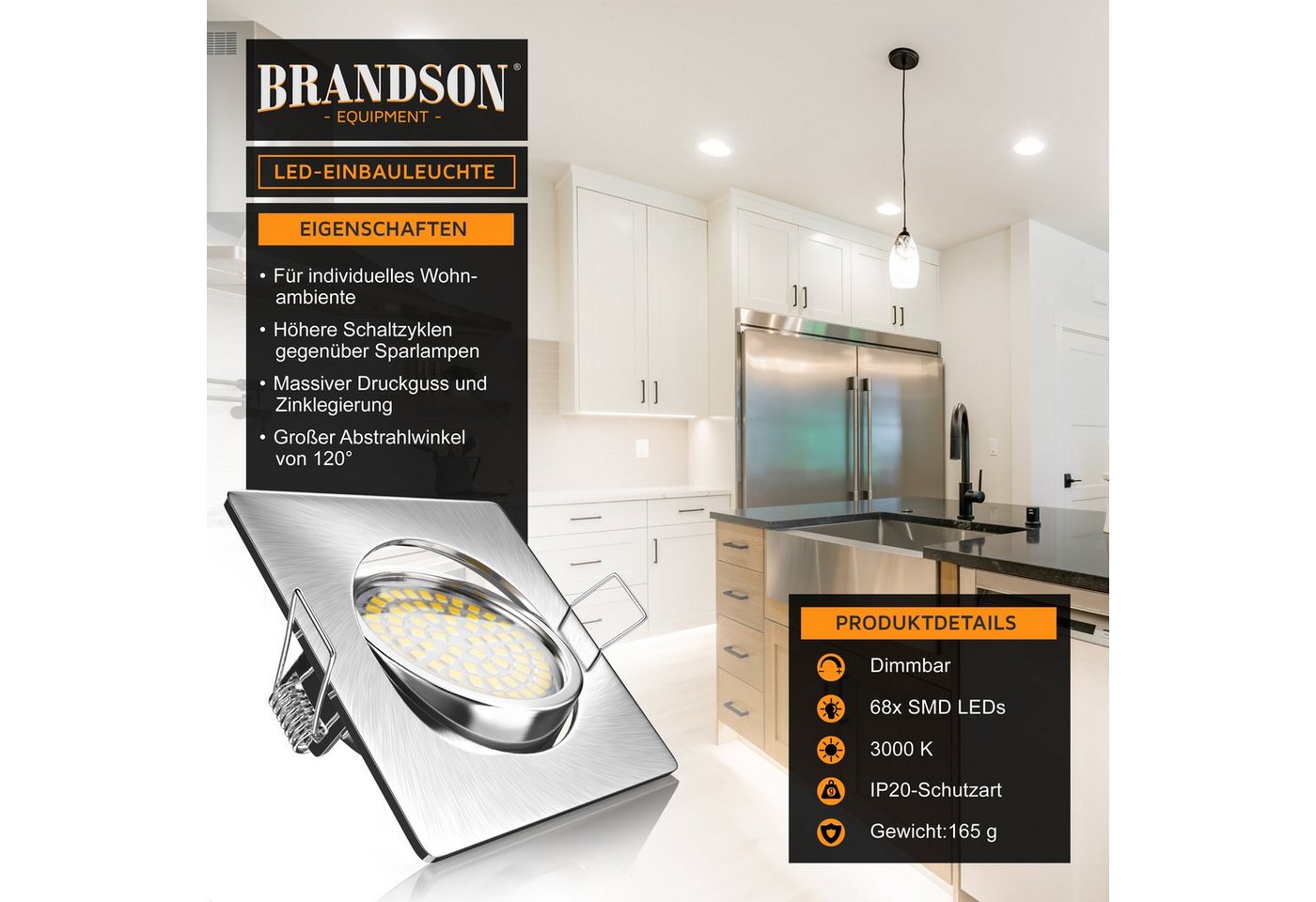 Brandson LED Einbaustrahler 12er Set LED Einbaustrahler Deckenspots 3000K eckig, Schwenkmechanismus (40° vertikal), LED fest integriert, warmweiß, Ultra Flache Einbauleuchte, Slim Einbauspot, Deckenstrahler eckig Bild 4