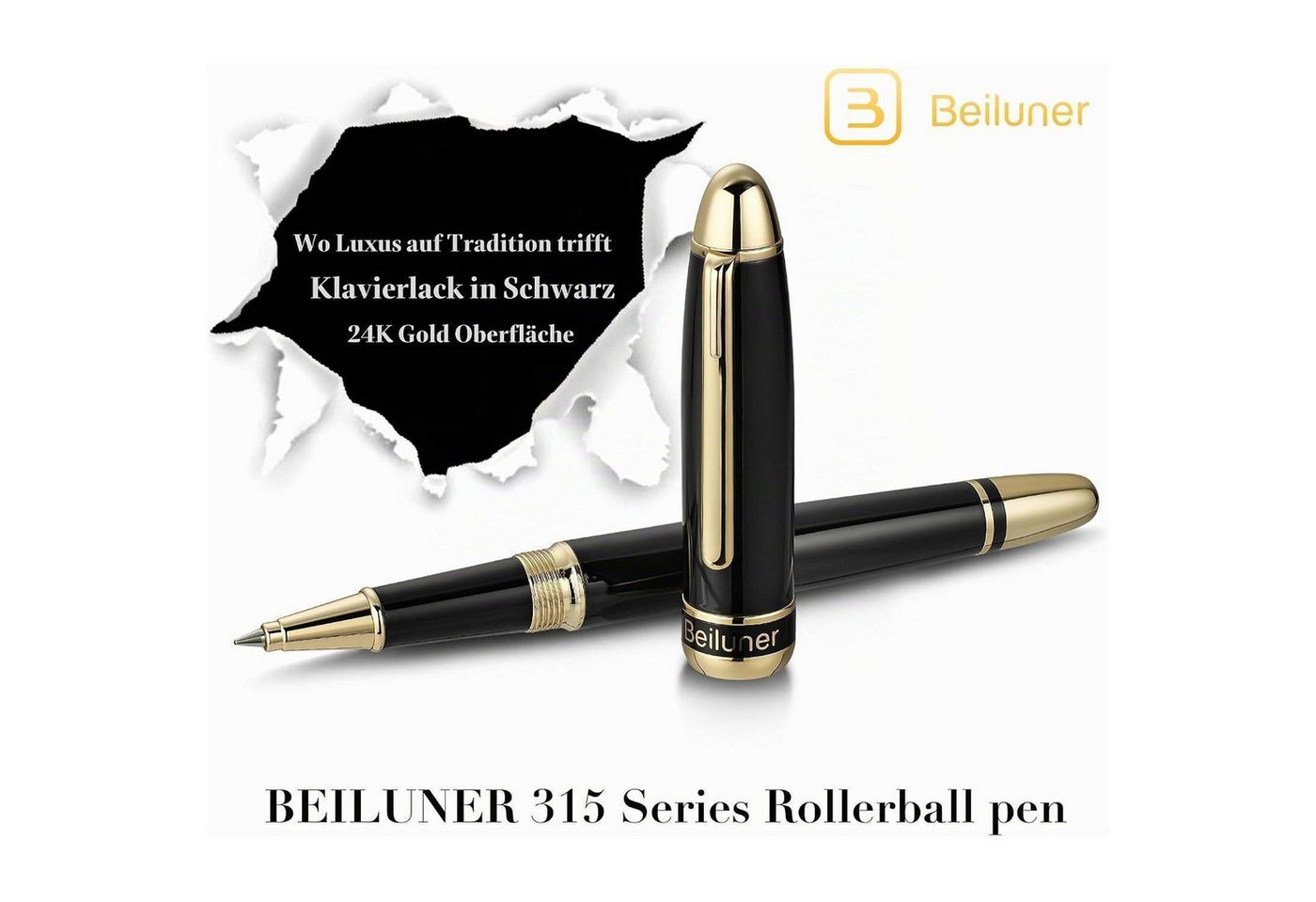 LuxusKollektion Tintenroller Rollerball Luxus Schwarz/Gold 24K Gold Piano Lack Bild 3