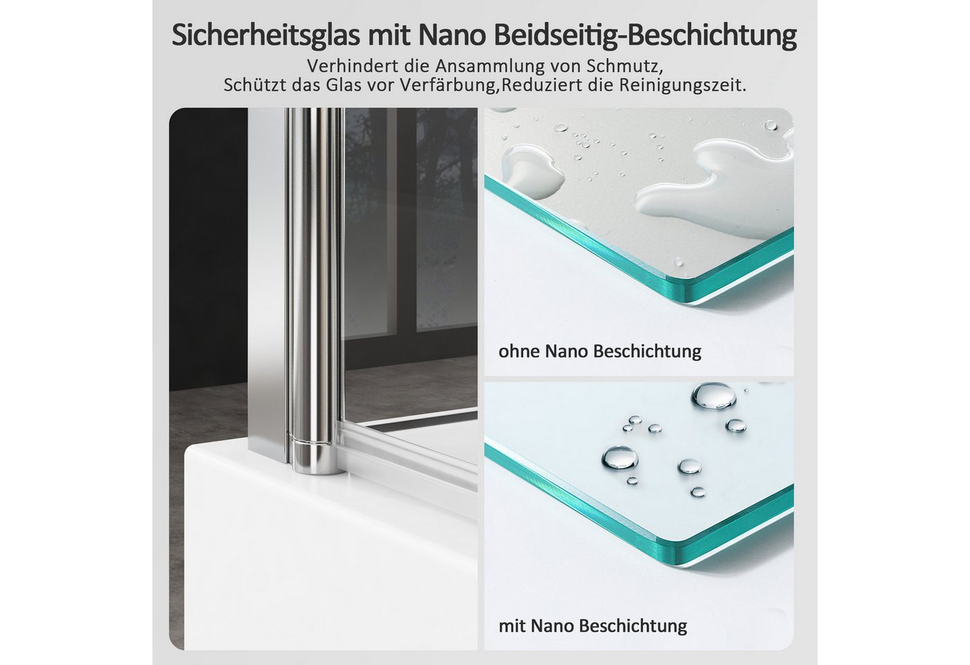 Boromal Badewannenaufsatz Badewannenaufsatz mit Seitenwand Handtuchhalter 2 teilig NANO Glas, 6mm Sicherheitsglas, (180º Faltwand mit Seitenglas, mit Haltestangen), Rechts-und Links montierbar