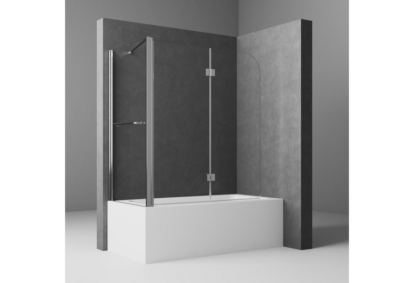 Boromal Badewannenaufsatz Badewannenaufsatz mit Seitenwand Handtuchhalter 2 teilig NANO Glas, 6mm Sicherheitsglas, (180º Faltwand mit Seitenglas, mit Haltestangen), Rechts-und Links montierbar Bild 4