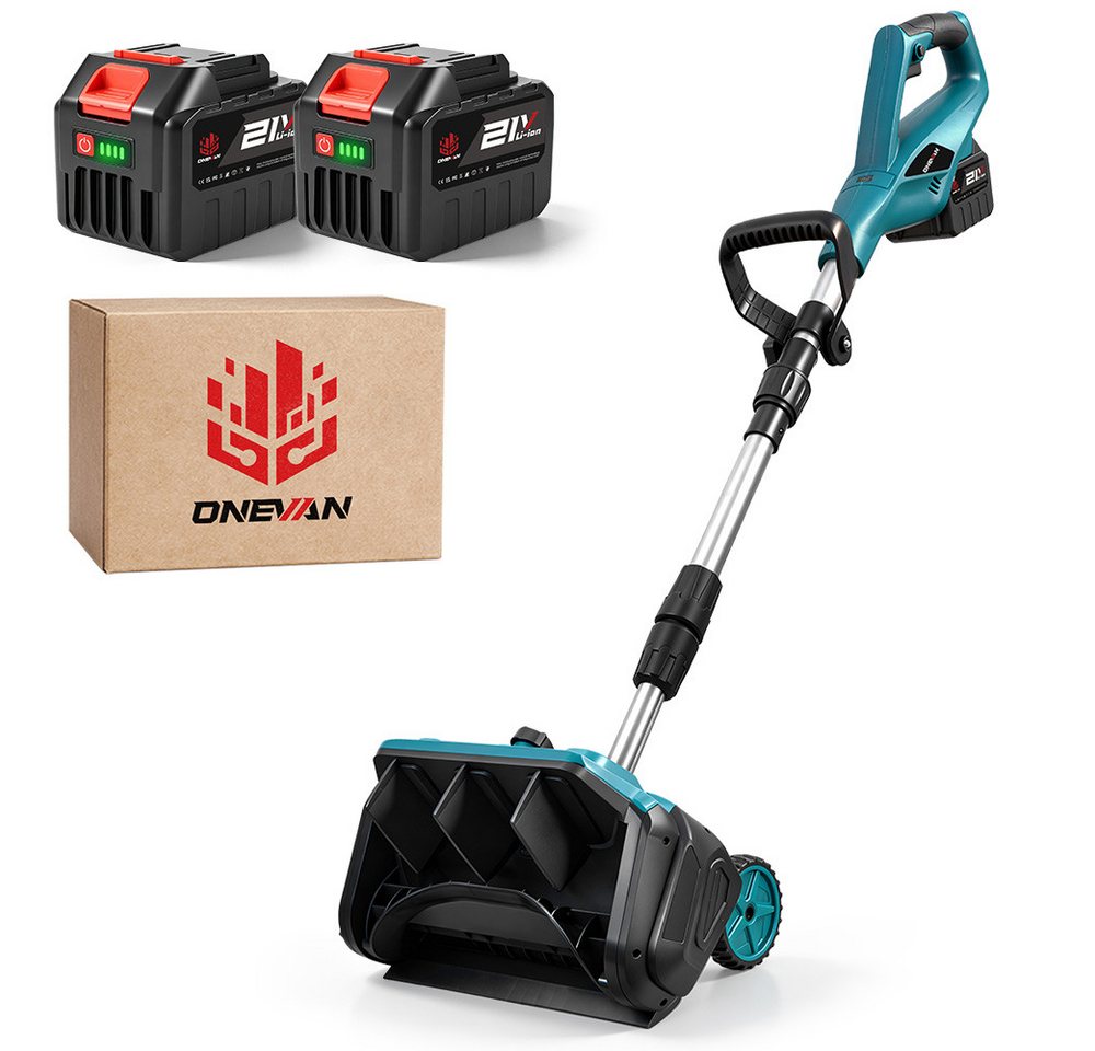 ONEVAN Akku-Schneefräse 1000W bürstenloser Motor, 2500 U/min, kabellose Elektro-Schneeschaufel, 33 cm Arbeitsbreite, (mit 2 × 21V-4000mAh Akkus), 32 cm Arbeitsbreite, verstellbare Richtungsplatte, Teleskopstange Bild 2