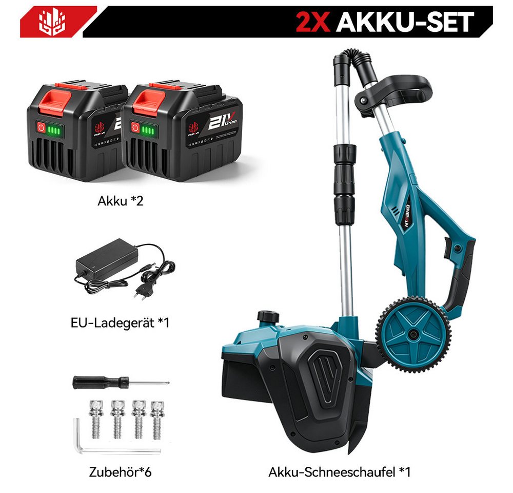 ONEVAN Akku-Schneefräse 1000W bürstenloser Motor, 2500 U/min, kabellose Elektro-Schneeschaufel, 33 cm Arbeitsbreite, (mit 2 × 21V-4000mAh Akkus), 32 cm Arbeitsbreite, verstellbare Richtungsplatte, Teleskopstange Bild 4