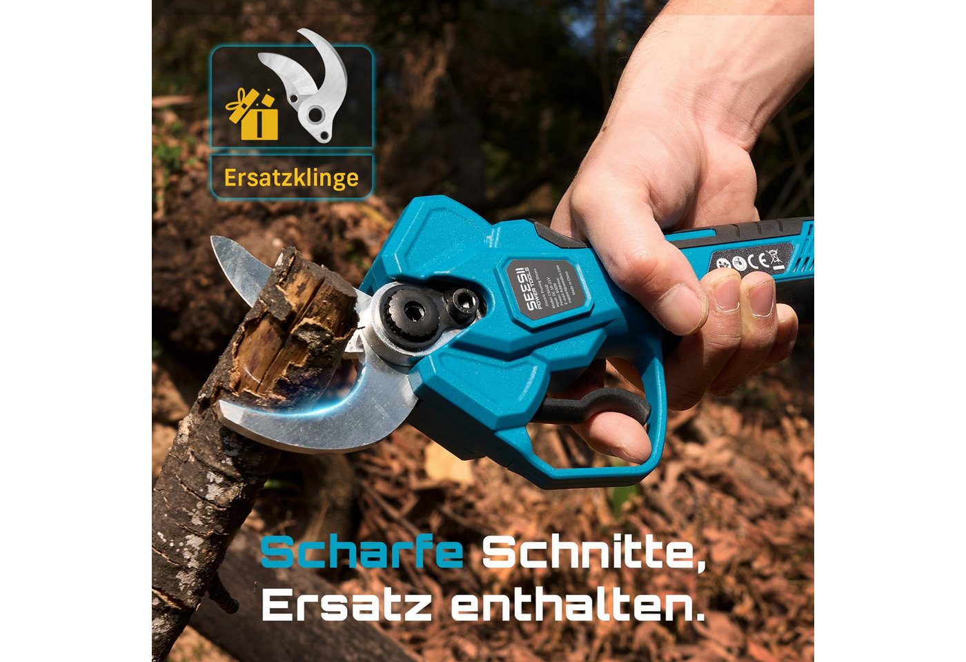 SEESII Akku-Astschere mit bürstenlosem Motor, 40 mm Schnittbreite, 2 × 4,0 Ah Akkus, LCD‑Display, inkl. umfangreichem Zubehör‑Set Bild 5