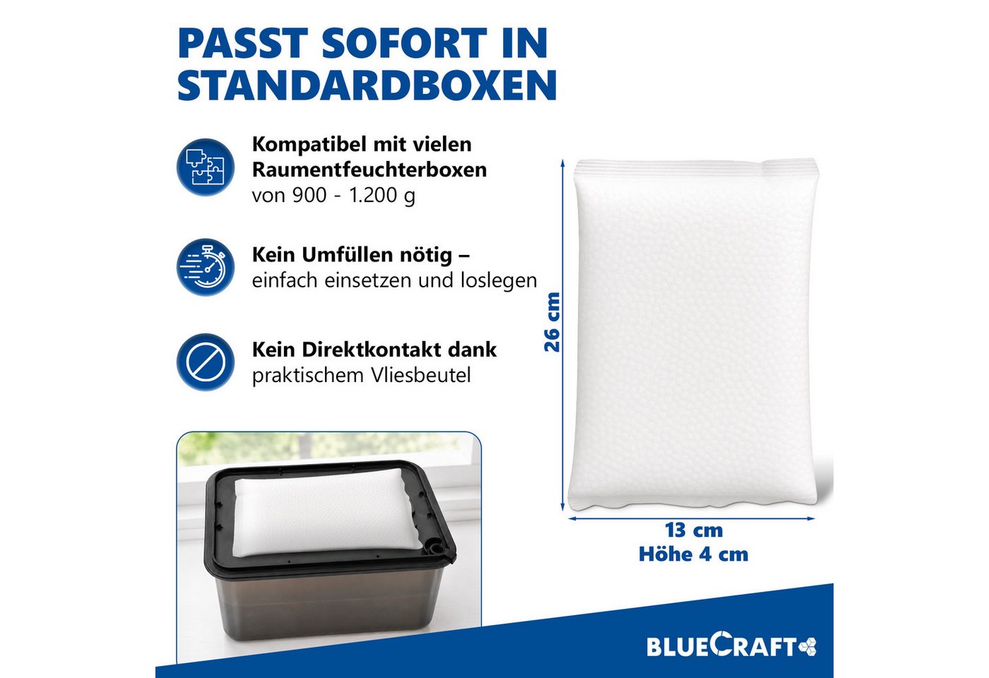 BlueCraft Luftentfeuchter-Nachfüllpack 30x 1kg Prills im Vliesbeutel für Granulat Box ohne Strom Nachfüller, für Granulat Box, für Zuhause Schlafzimmer Wohnung Nachfüllbeutel gegen Schimmel Bild 3