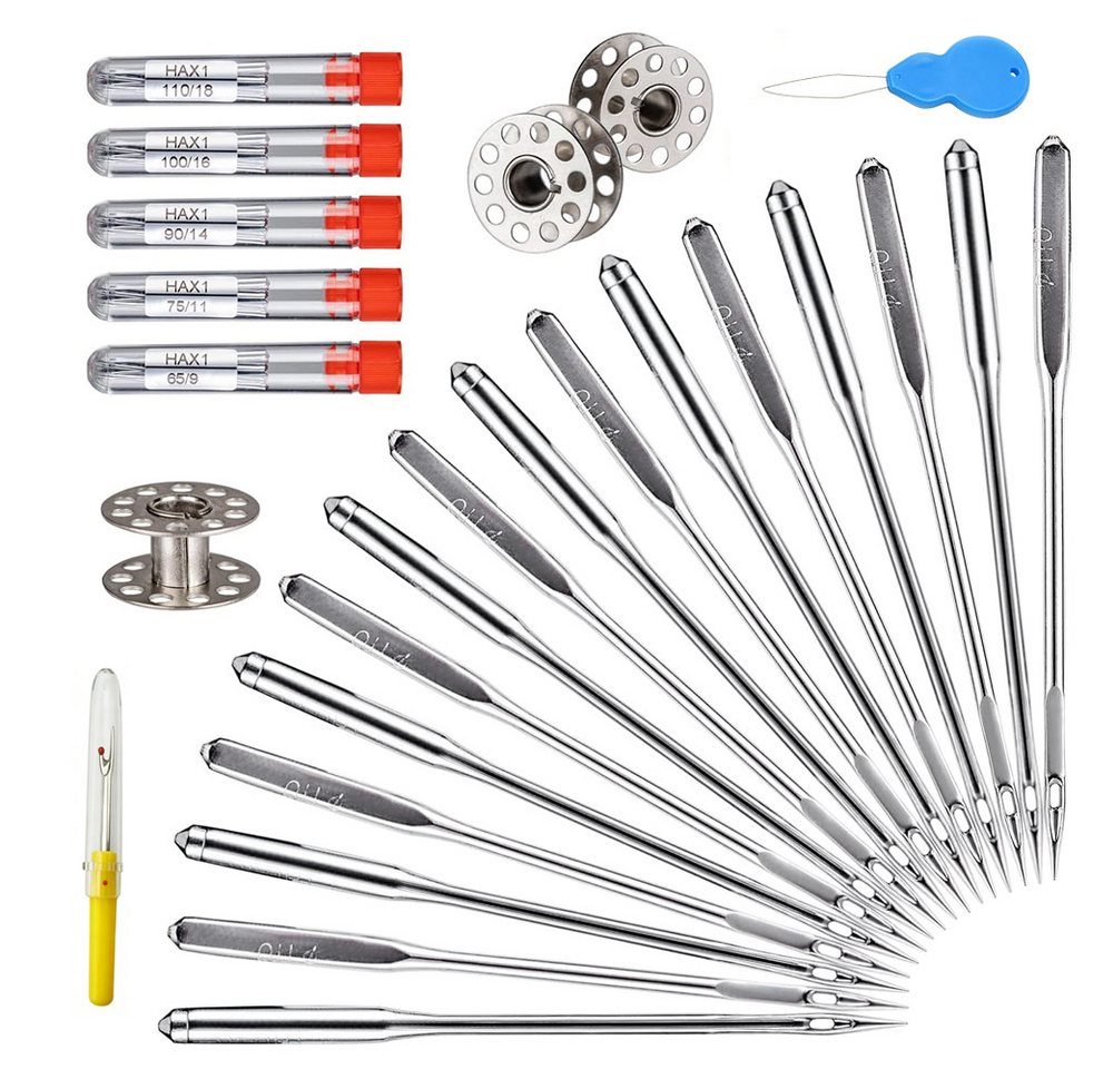AFKSMILE Nähmaschinennadeln Nähmaschinennadel-Set,Universal-Standardnadeln für Nähmaschinennadeln, 100 St., Heim-Nähmaschinennadeln,Größen HAX1 65/9, 75/11, 90/14, 100/16, 110/18