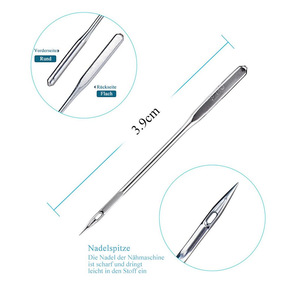AFKSMILE Nähmaschinennadeln Nähmaschinennadel-Set,Universal-Standardnadeln für Nähmaschinennadeln, 100 St., Heim-Nähmaschinennadeln,Größen HAX1 65/9, 75/11, 90/14, 100/16, 110/18 Bild 2
