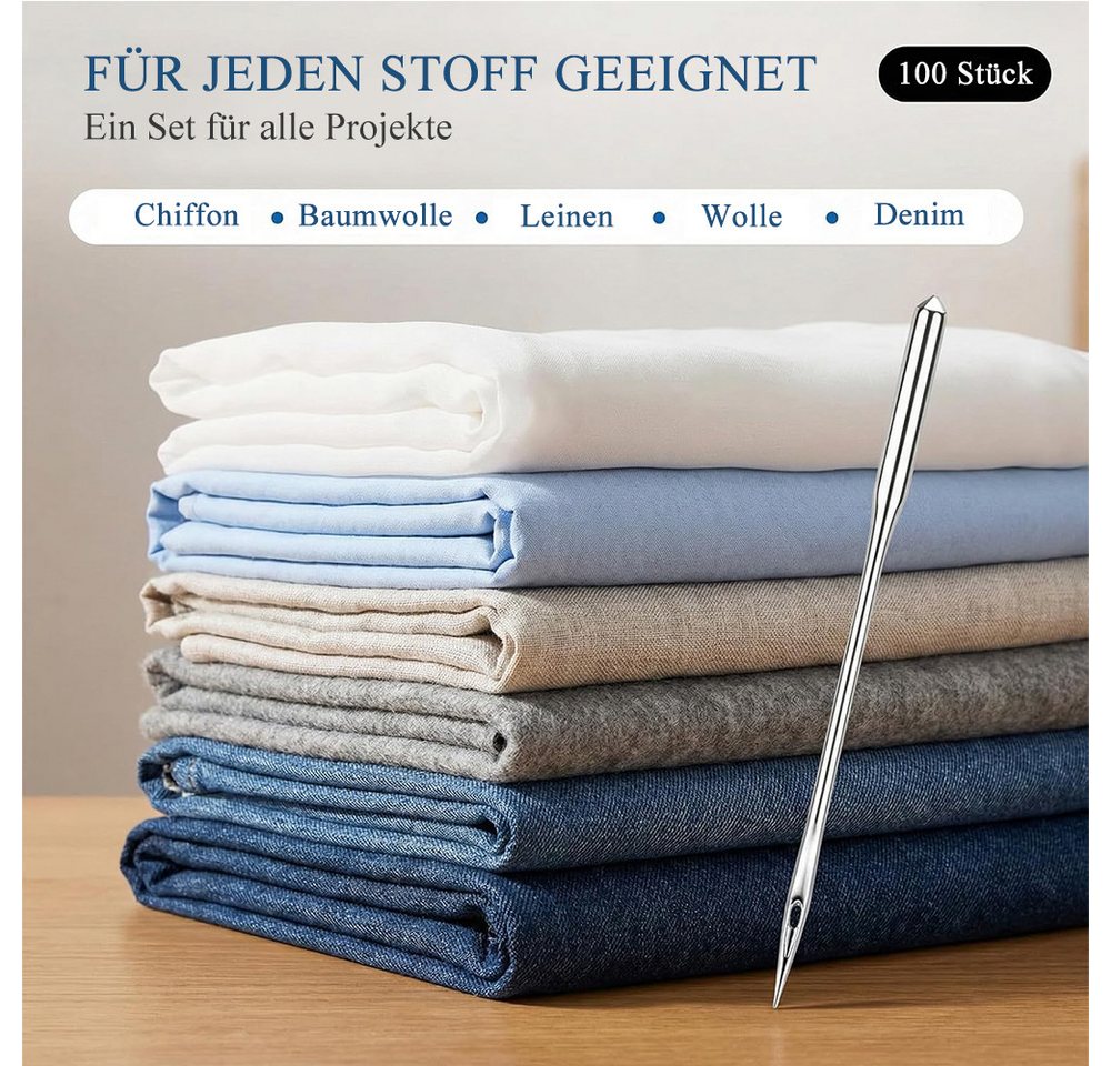 AFKSMILE Nähmaschinennadeln Nähmaschinennadel-Set,Universal-Standardnadeln für Nähmaschinennadeln, 100 St., Heim-Nähmaschinennadeln,Größen HAX1 65/9, 75/11, 90/14, 100/16, 110/18 Bild 4