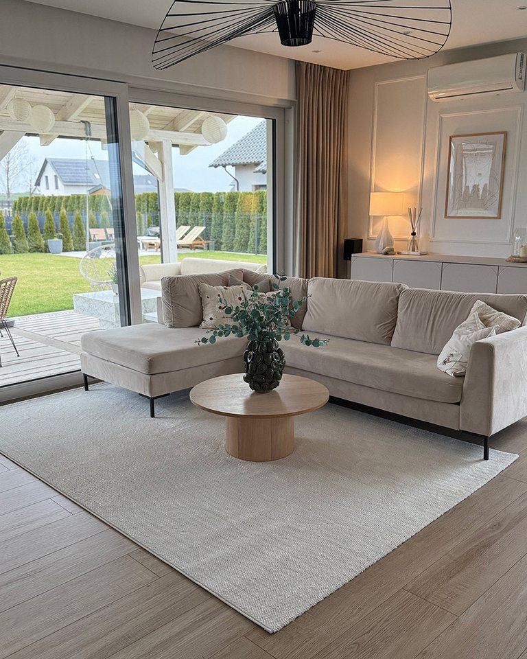 Mazovia Designteppich Modern Geometrisch Weiß Ecru Wohnzimmer, Schlafzimmer, Büro, Esszimmer, Fußbodenheizung