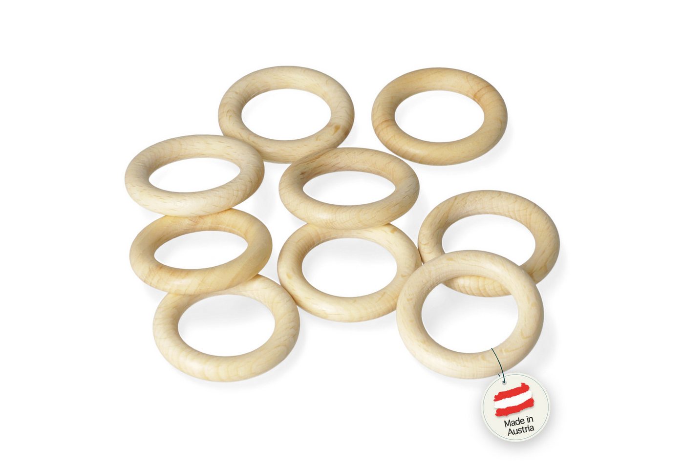 Candini Bastelperlen Holzringe aus Buchenholz zum basteln & Makramee, 25 Stück, Ø 47mm, 8mm Ringstärke