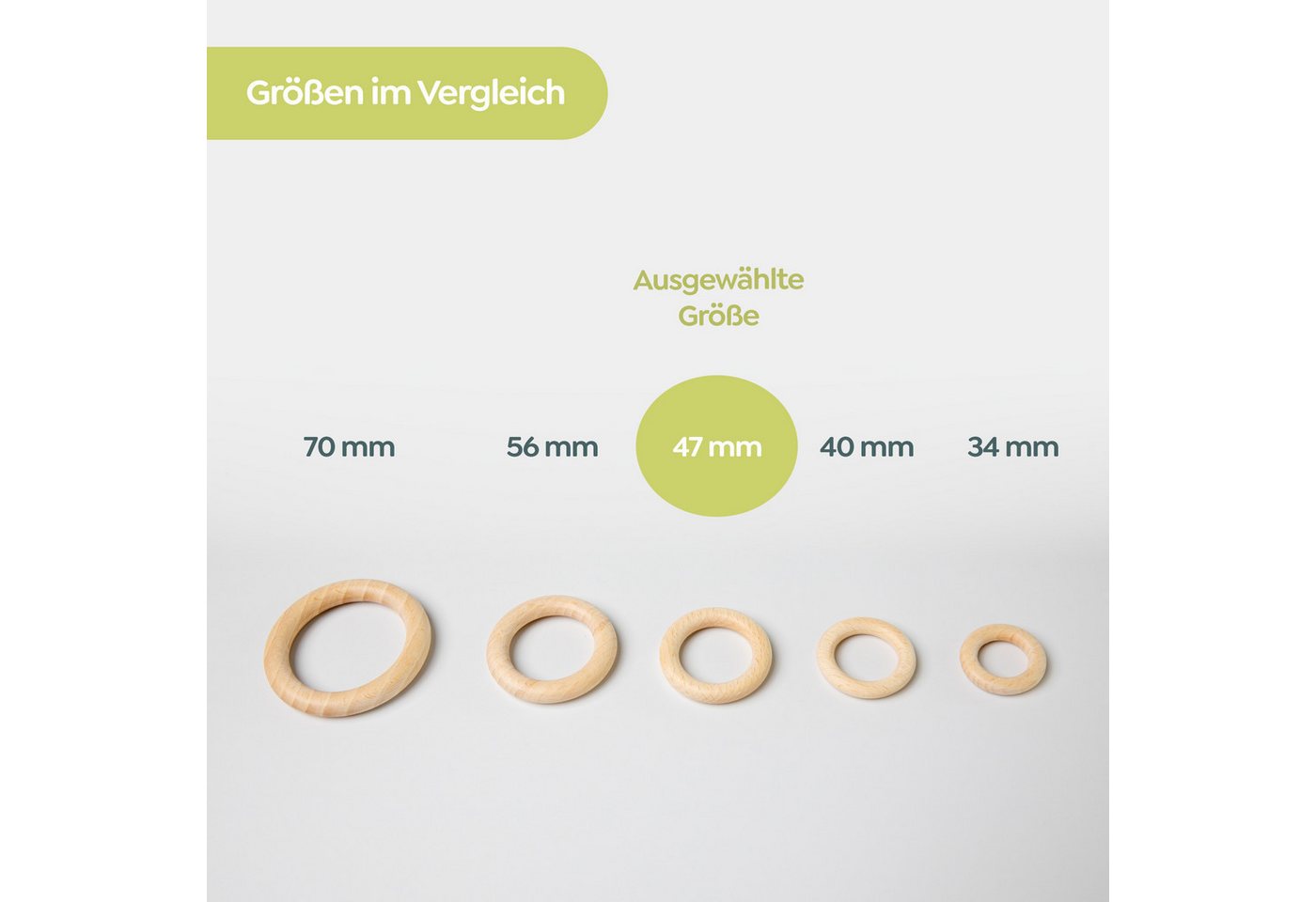 Candini Bastelperlen Holzringe aus Buchenholz zum basteln & Makramee, 25 Stück, Ø 47mm, 8mm Ringstärke Bild 2