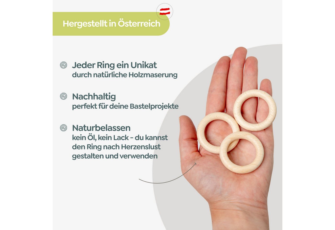 Candini Bastelperlen Holzringe aus Buchenholz zum basteln & Makramee, 25 Stück, Ø 47mm, 8mm Ringstärke Bild 4
