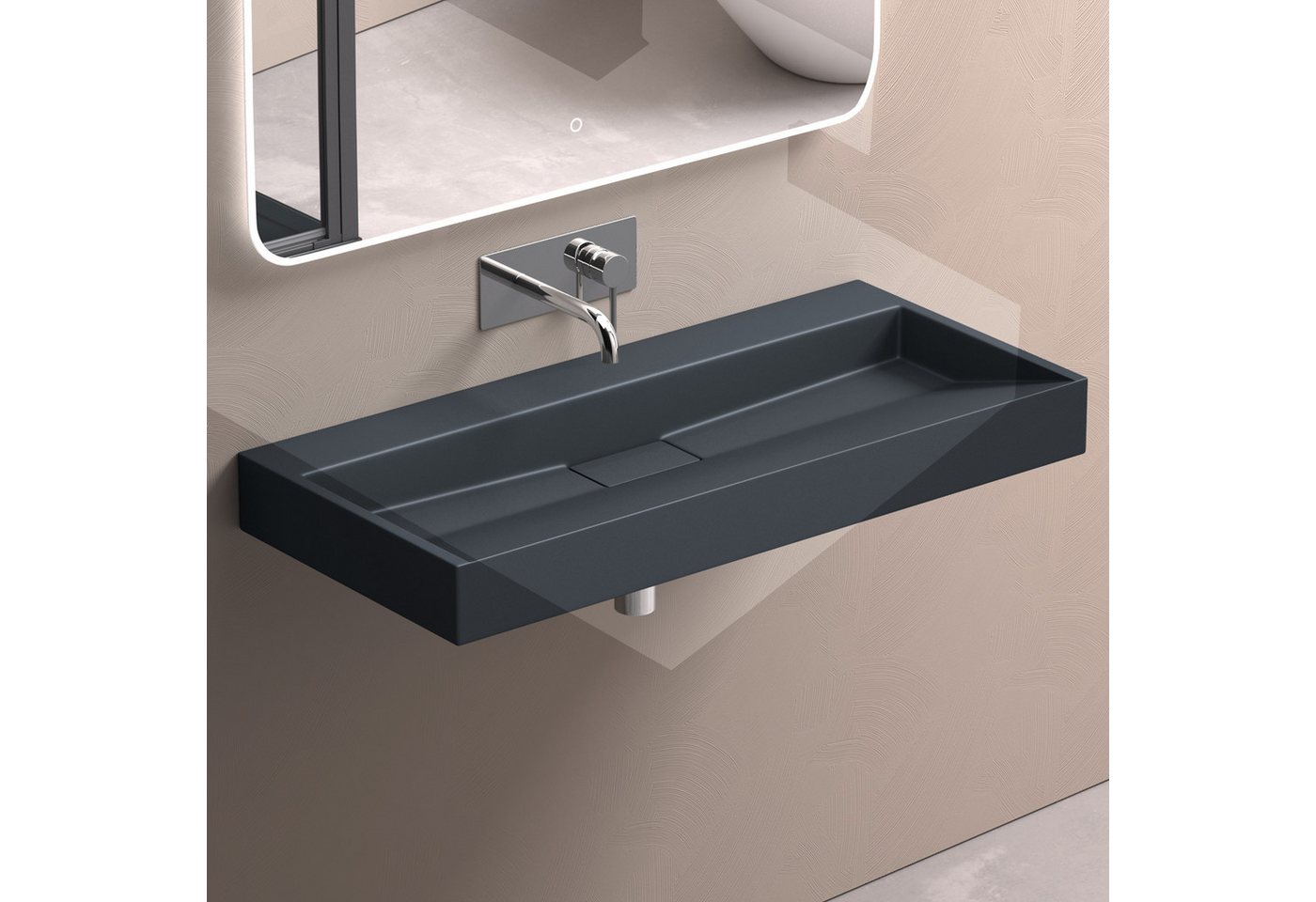 doporro Waschbecken Aufsatzwaschbecken mit Ablaufgarnitur Waschtisch Mineralguss Col19, mit Hahnlöcher, Integrierte Gefälle, Mineralguss aus einem Stück Bild 4