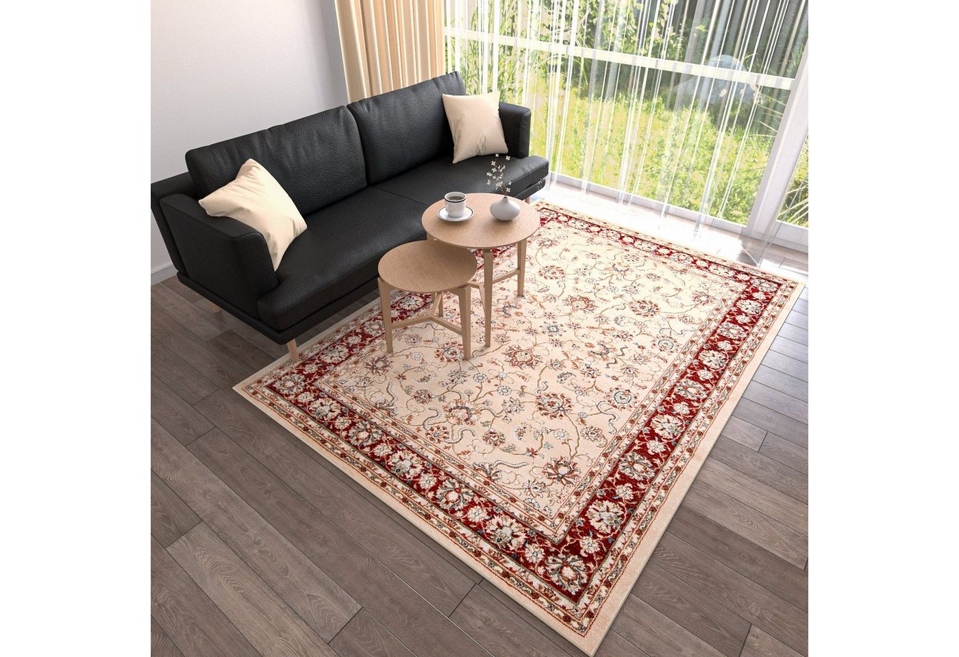 Mazovia Orientteppich Klassisch Bordüre Beige Rot Flur, Diele, Küche, Büro, Fußbodenheizung