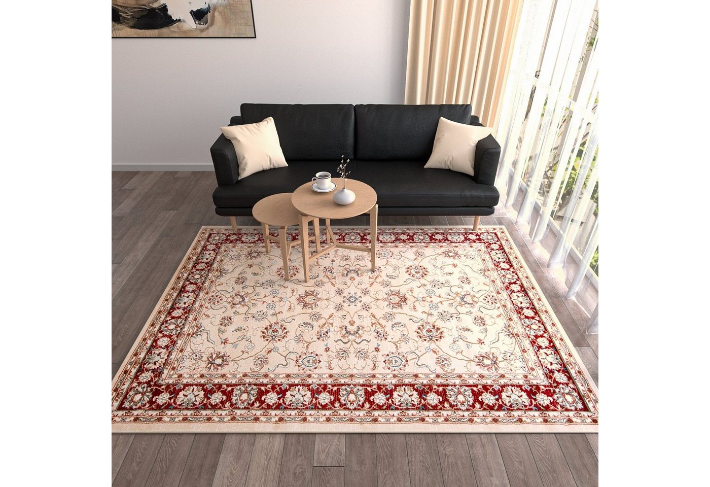 Mazovia Orientteppich Klassisch Bordüre Beige Rot Flur, Diele, Küche, Büro, Fußbodenheizung Bild 2
