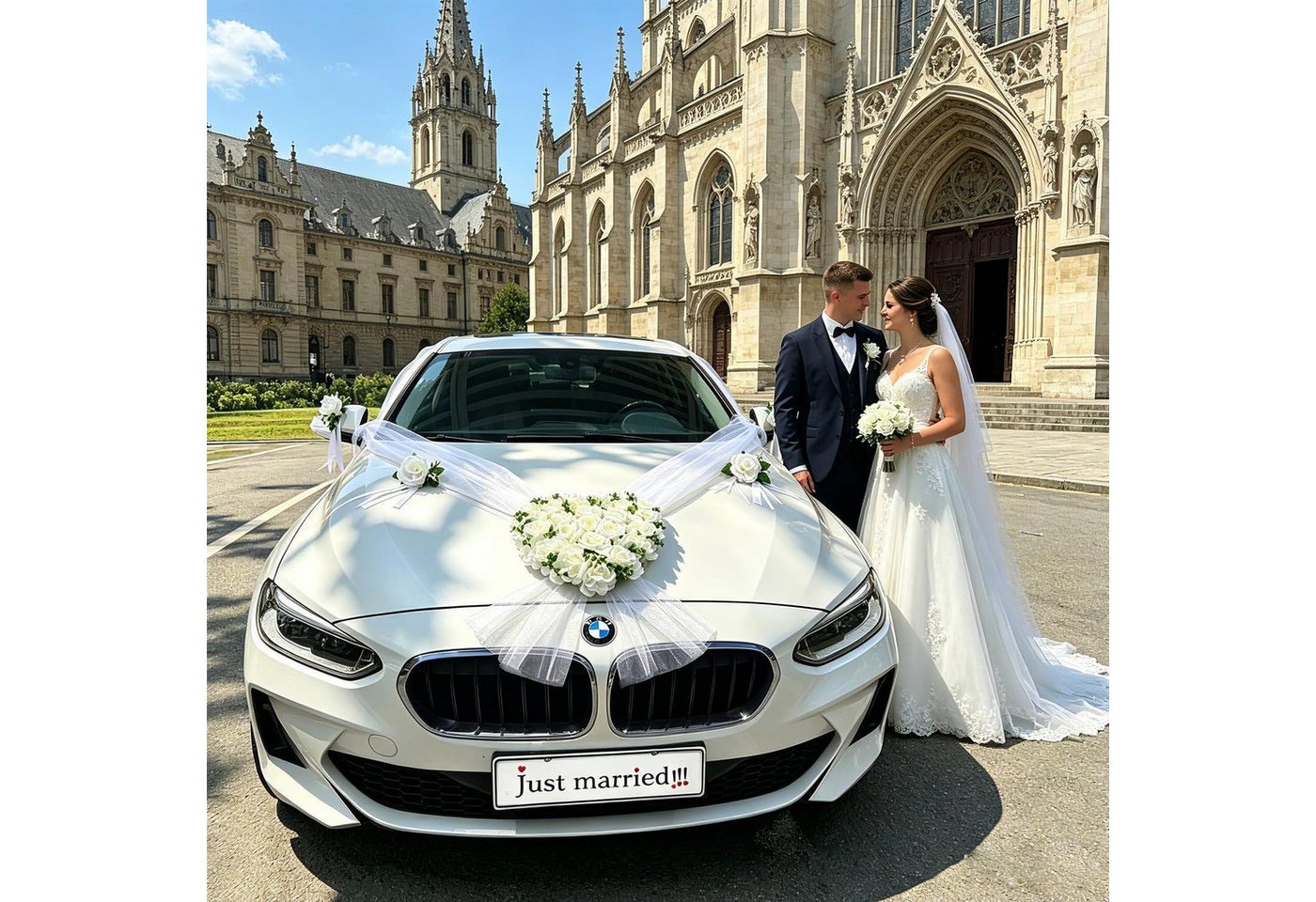 LuxusKollektion Girlande Autoschmuck Hochzeit Herzförmig, Seidenblumen Deko Bild 3
