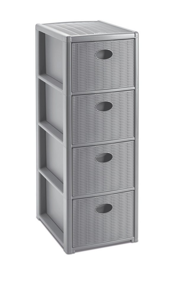 KreLeo Rollcontainer mit 4 Schüben im Rattan Design (Schmale) (Farbe wählbar)