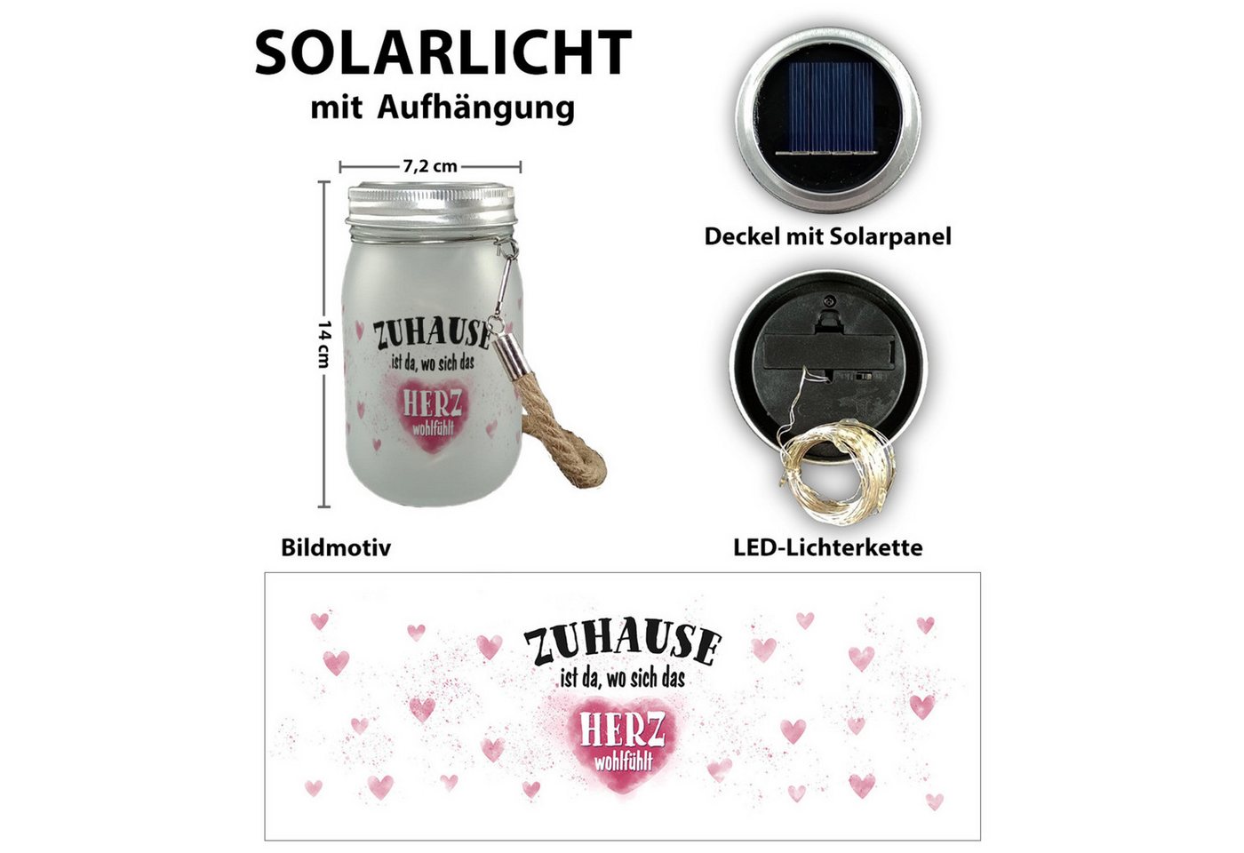 speecheese Dekolicht Familie Solarlicht mit Spruch Zuhause ist da wo sich das Herz