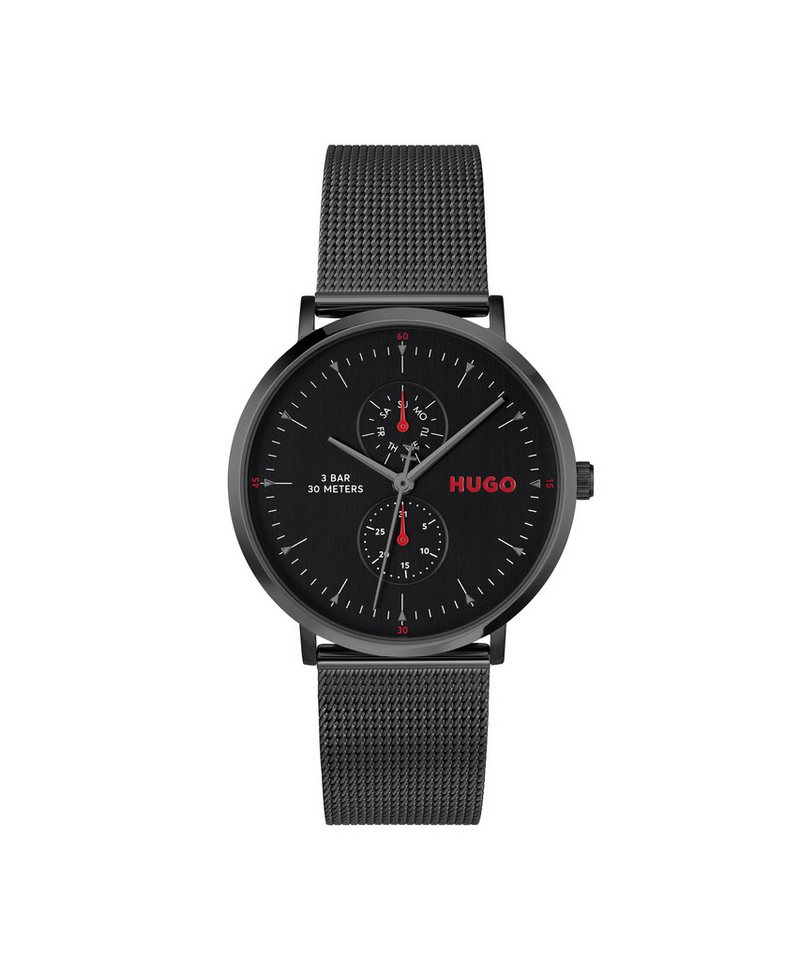 HUGO Multifunktionsuhr #STYLE 1530459, Quarzuhr, Armbanduhr, Herrenuhr, Edelstahlarmband, analog