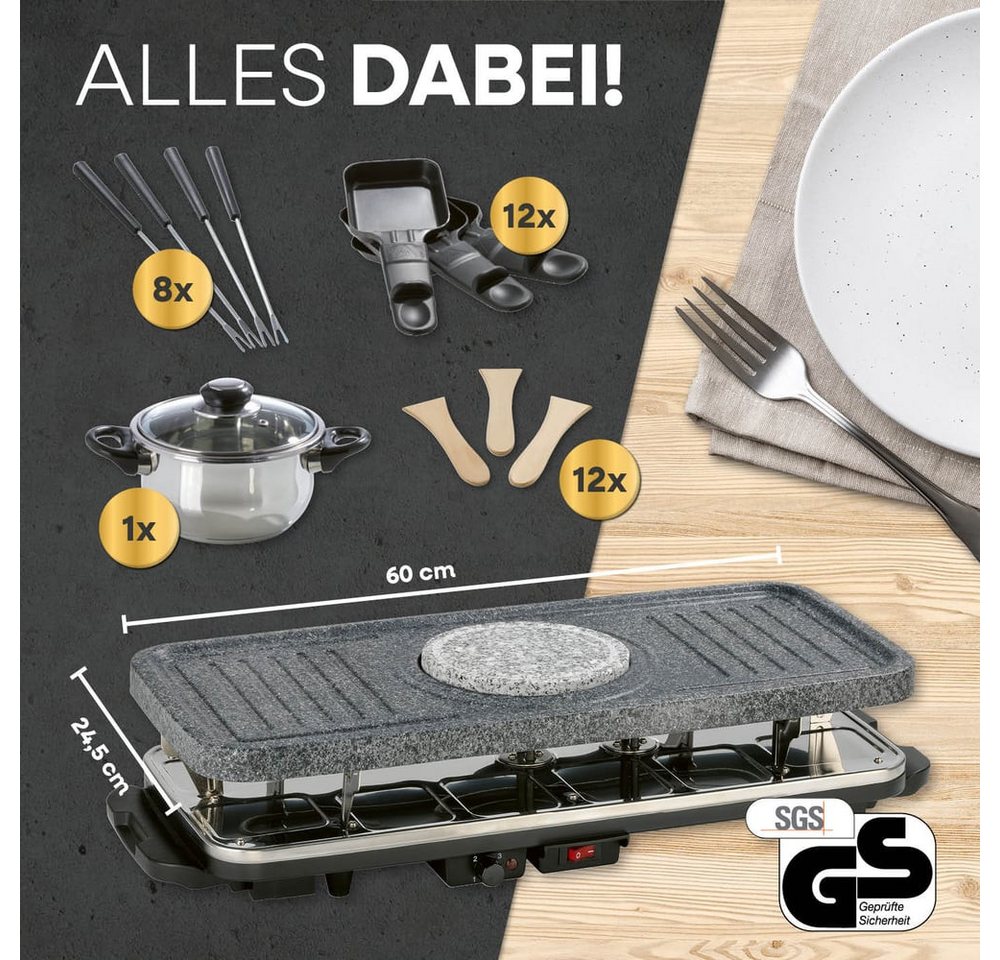 GOURMETmaxx Raclette und Fondue-Set inkl. Pfännchen & Zubehör - 12 Personen, GRANITlook, Elektro Raclette Grill, Pfännchen & Zubehör, Fondue Bild 3
