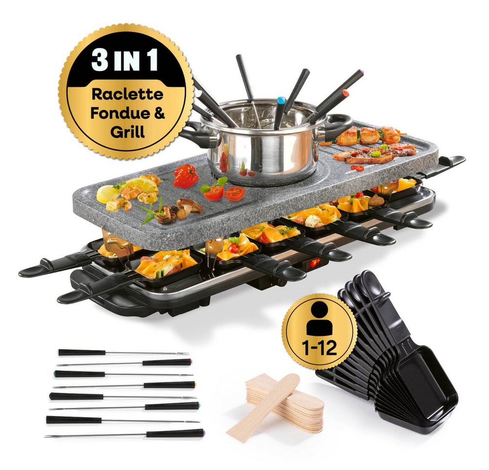 GOURMETmaxx Raclette und Fondue-Set inkl. Pfännchen & Zubehör - 12 Personen, GRANITlook, Elektro Raclette Grill, Pfännchen & Zubehör, Fondue Bild 4