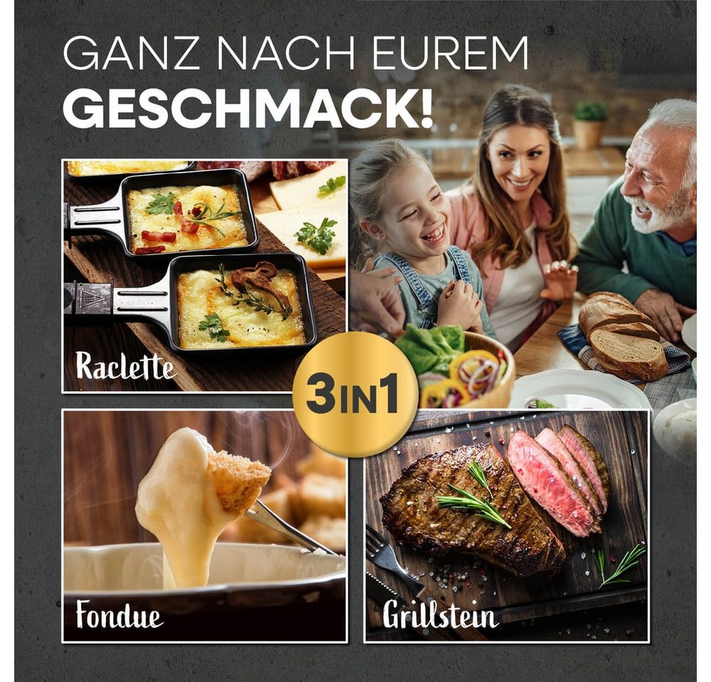GOURMETmaxx Raclette und Fondue-Set inkl. Pfännchen & Zubehör - 12 Personen, GRANITlook, Elektro Raclette Grill, Pfännchen & Zubehör, Fondue Bild 5