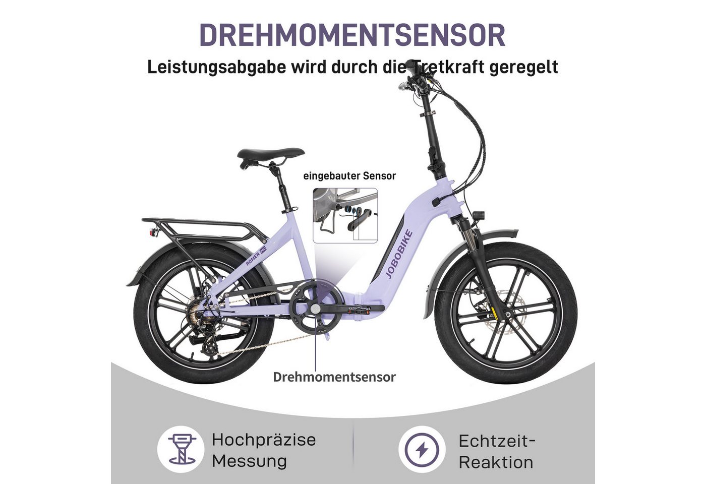 JOBOBIKE E-Bike Klapprad 20 Zoll Fatbike, 150km, Faltbarer Alurahmen, mit Bremslichtfunktion, 7 Gang Shimano, Heckmotor, 720 Wh, (Farbdisplay, Elektrofahrrad für Damen Herren, All-Terrain-E-Bike), Romer Pro, Federsattelstütze, Drehmomentsensor, hydr. Scheibenbremsen