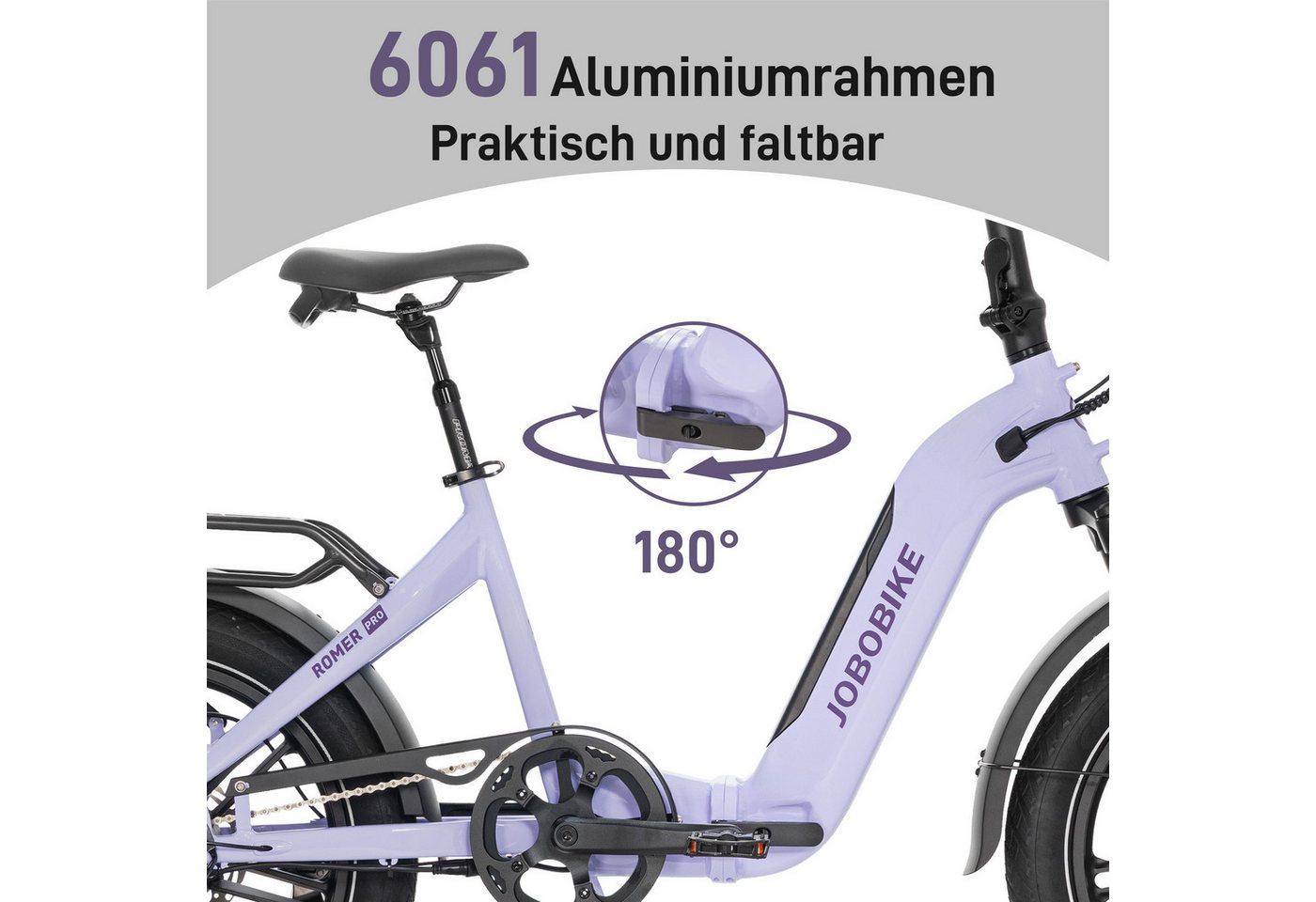 JOBOBIKE E-Bike Klapprad 20 Zoll Fatbike, 150km, Faltbarer Alurahmen, mit Bremslichtfunktion, 7 Gang Shimano, Heckmotor, 720 Wh, (Farbdisplay, Elektrofahrrad für Damen Herren, All-Terrain-E-Bike), Romer Pro, Federsattelstütze, Drehmomentsensor, hydr. Scheibenbremsen Bild 3