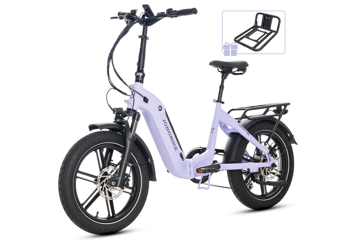 JOBOBIKE E-Bike Klapprad 20 Zoll Fatbike, 150km, Faltbarer Alurahmen, mit Bremslichtfunktion, 7 Gang Shimano, Heckmotor, 720 Wh, (Farbdisplay, Elektrofahrrad für Damen Herren, All-Terrain-E-Bike), Romer Pro, Federsattelstütze, Drehmomentsensor, hydr. Scheibenbremsen Bild 4