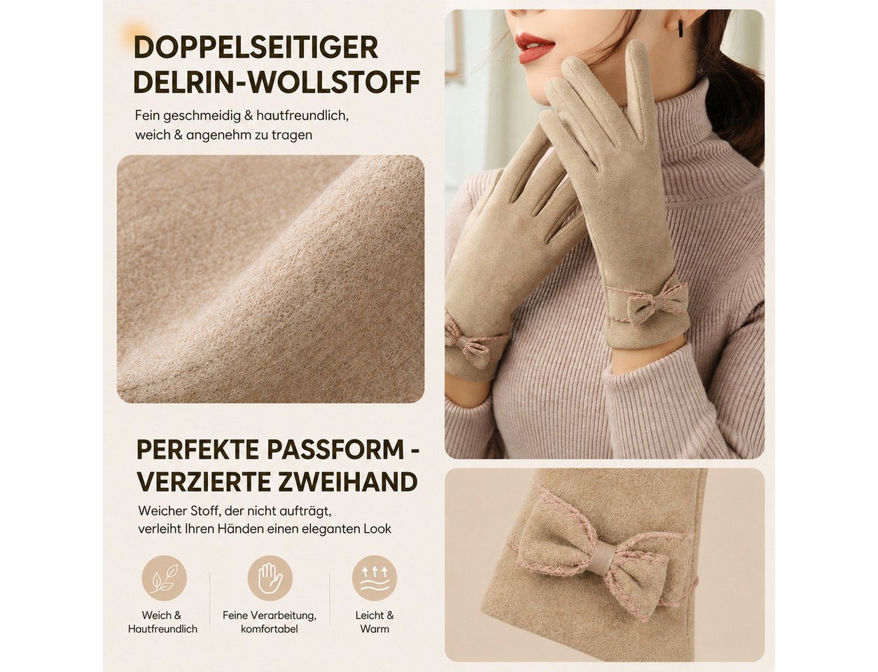 nsihing Thermohandschuhe Damen Winterhandschuhe, Warme Touchscreen Handschuhe mit Fleecefutter Winddicht & Warm, für Autofahren, Radfahren & Outdoor Bild 4