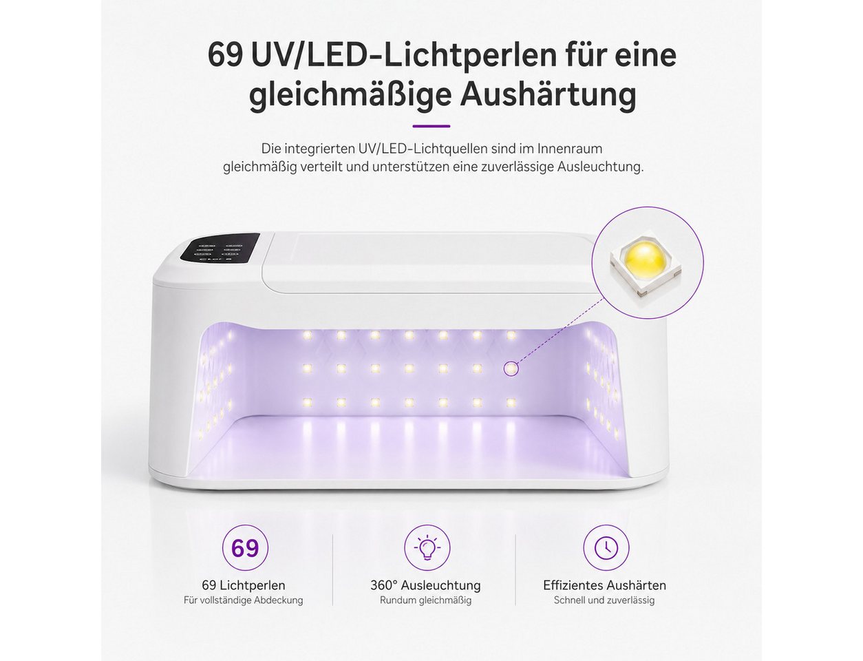 Lisabonde Lichthärtungsgerät Ctor 8, 180W UV LED Nagellampe für 2 Hände, inkl. PU-Handauflage, Einzelartikel, Low-Heat-Modus,Timer-Funktion