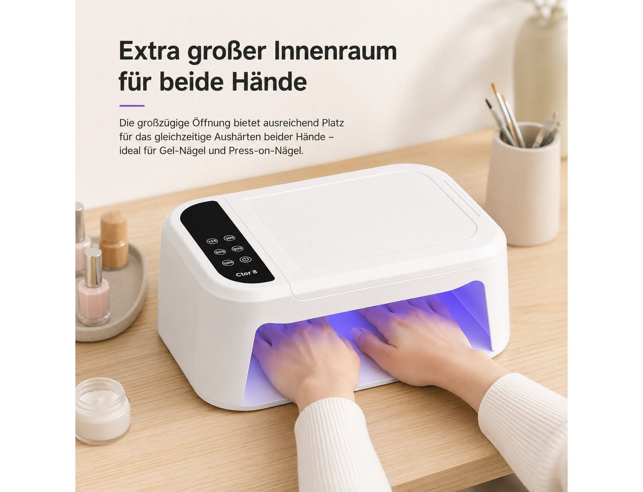 Lisabonde Lichthärtungsgerät Ctor 8, 180W UV LED Nagellampe für 2 Hände, inkl. PU-Handauflage, Einzelartikel, Low-Heat-Modus,Timer-Funktion Bild 2