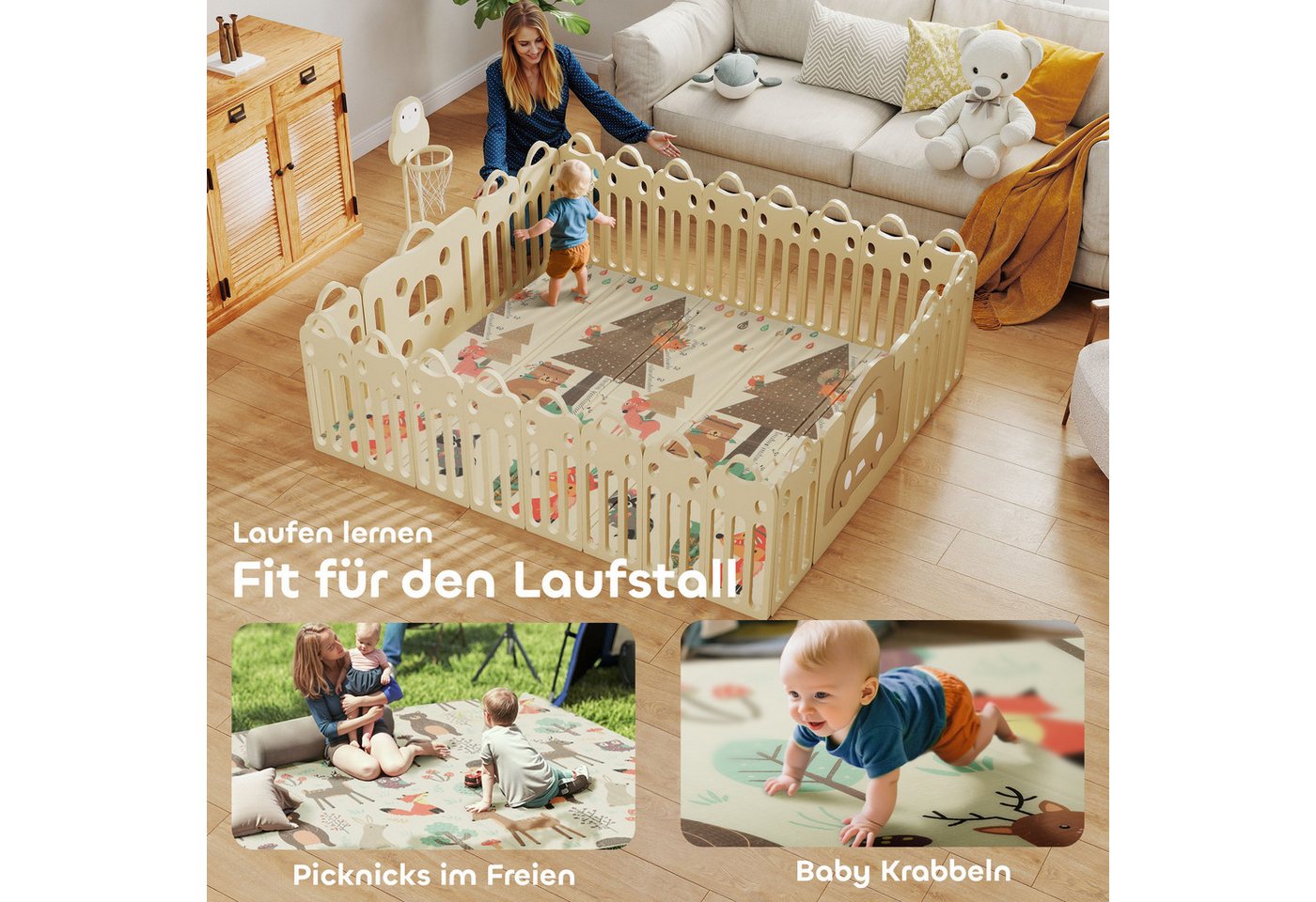 AIMAX Spielmatte Krabbelmatte Baby faltbar 196x176cm Spielmatte doppelseitig Bild 3