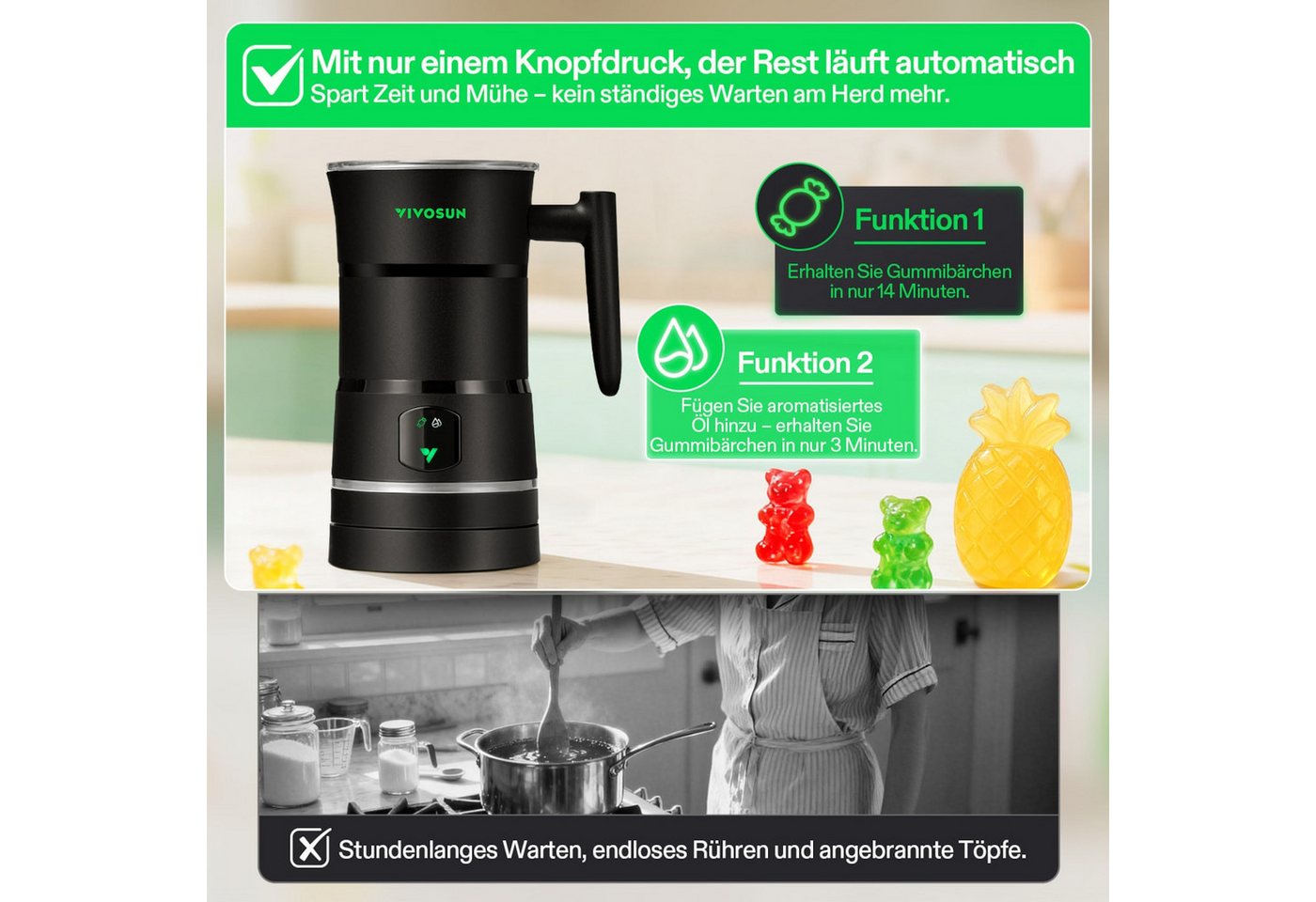 VIVOSUN Küchenmaschine Süßigkeitenmaschine, 400 W, 0,4 l Schüssel, für Gummibärchen und Gelees