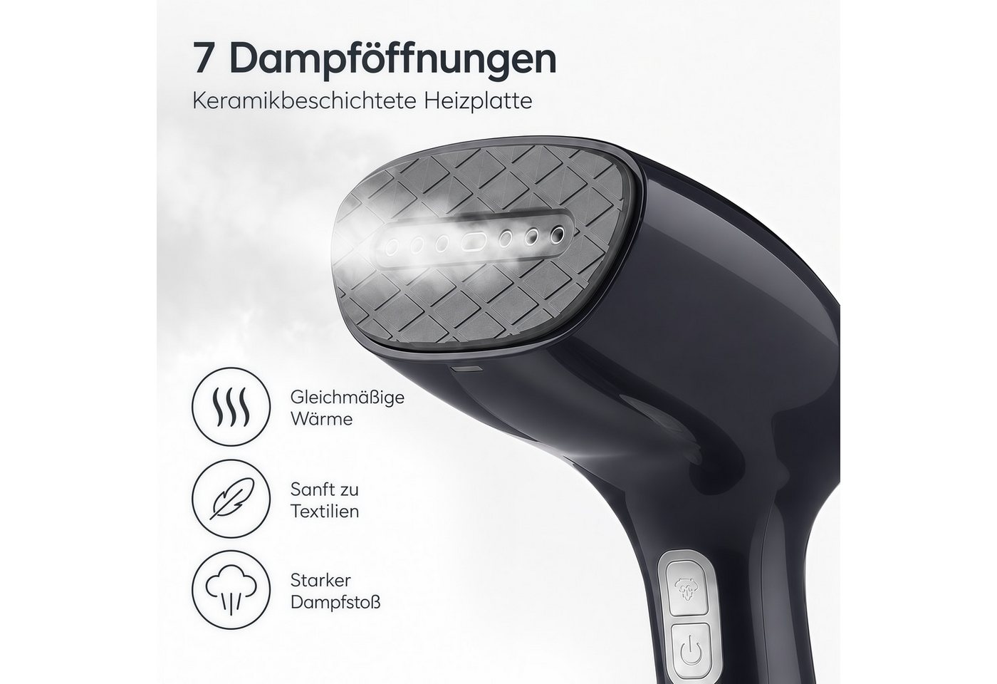 Fyrove Dampfglätter Dampfbügeleisen 2000-2500W Hand-Dampfglätter mit 3 Dampfstufen, 2500 W, 265 ML Wassertank, Keramik-Dampfplatte, Reise-Dampfbürste für Kleidung Bild 2