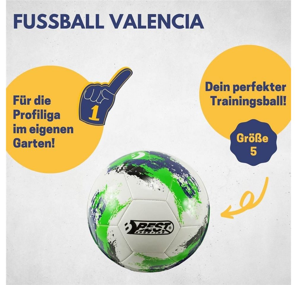 Best Sporting Fußball Valencia Kinderfußball Größe 5 mit Allwetterbeschichtung, Maschinengenäht, abriebfest, Gummiblase, ungepumpt geliefert
