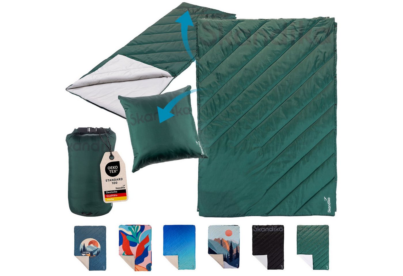 Skandika Deckenschlafsack Campingdecke Liva, 4-in-1, Outdoor Decke, 200x135cm, Überwurf, Kissen, mit Nylon Unterseite, Polyester, wasserdicht Bild 2