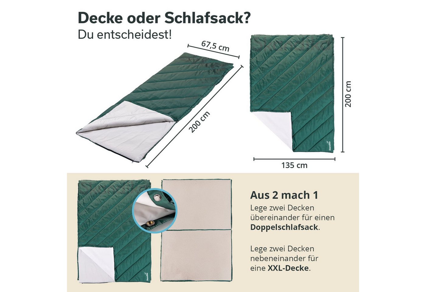 Skandika Deckenschlafsack Campingdecke Liva, 4-in-1, Outdoor Decke, 200x135cm, Überwurf, Kissen, mit Nylon Unterseite, Polyester, wasserdicht Bild 4