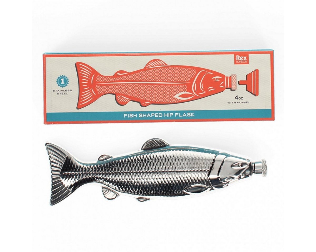Rex London Flachmann Edelstahl in origineller Fischform 118 ml 6,3 x 2,7 x 21 cm
