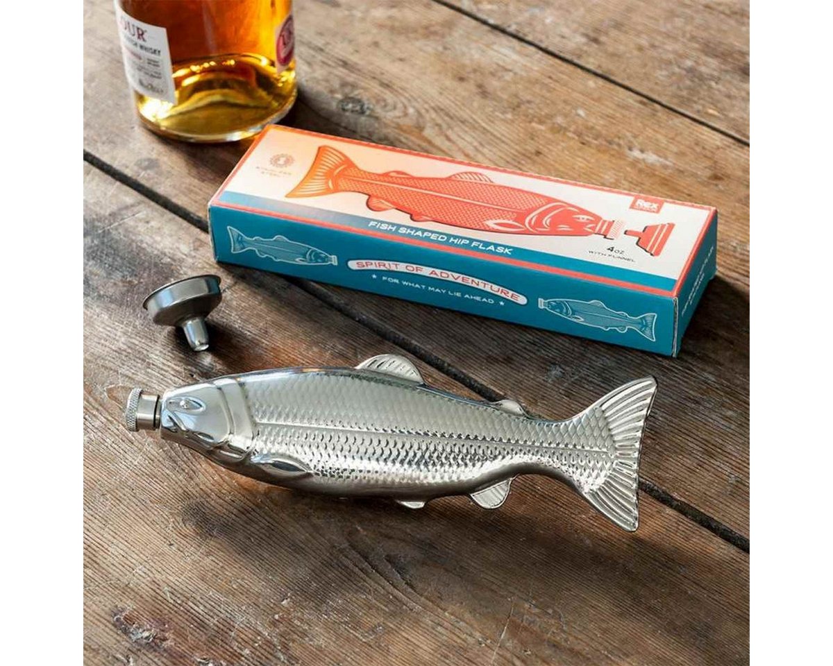 Rex London Flachmann Edelstahl in origineller Fischform 118 ml 6,3 x 2,7 x 21 cm Bild 2