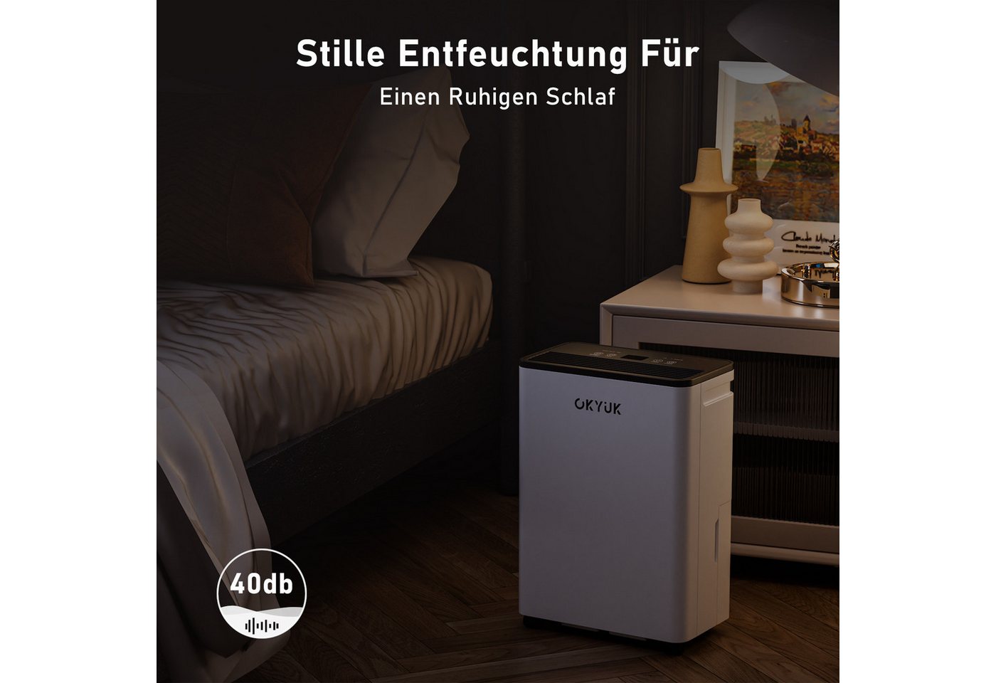 OKYUK Luftentfeuchter Luftentfeuchter 20L mit 5,5L Wassertank, leise, bis 40 m², für 100 m³ Räume, Entfeuchtung 20 l/Tag Bild 2