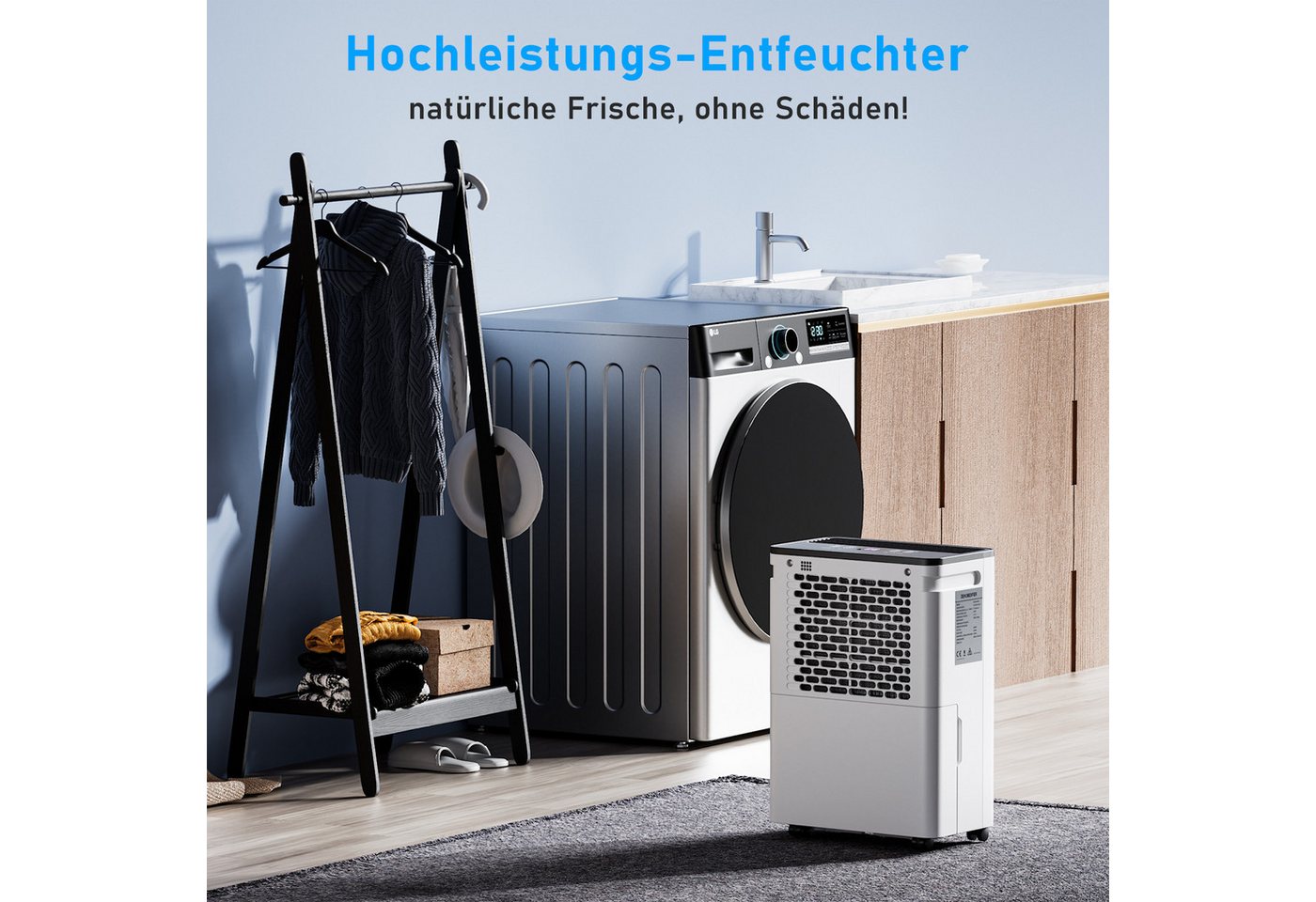 OKYUK Luftentfeuchter Luftentfeuchter 20L mit 5,5L Wassertank, leise, bis 40 m², für 100 m³ Räume, Entfeuchtung 20 l/Tag Bild 3