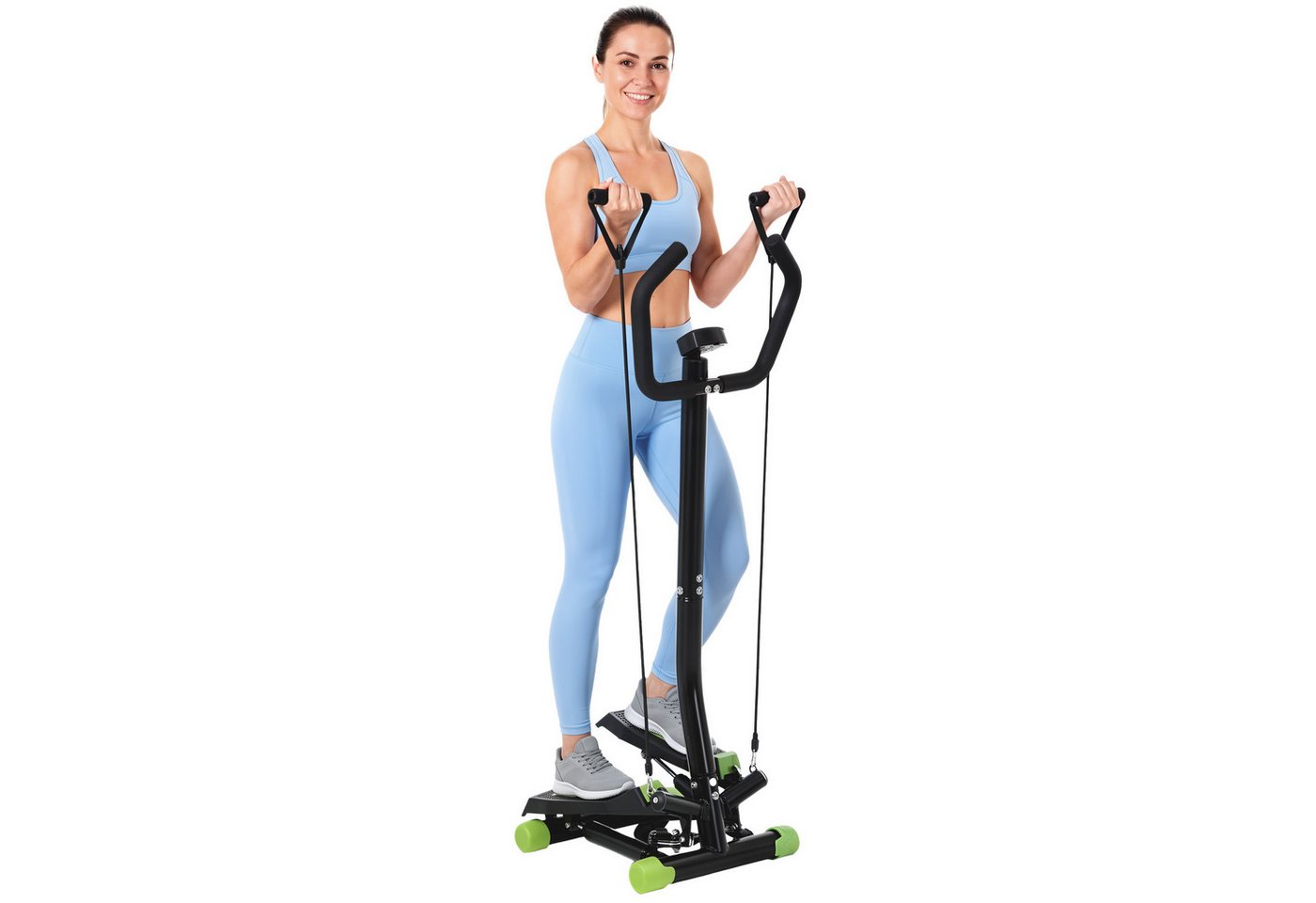 HOMCOM Stepper Sidestepper mit Haltegriff (Heimtrainer, 1-tlg., Trainingsbänder), LCD Display Stahl